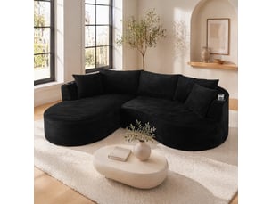 Canapé d'angle compressé gauche fixe <strong>MAISENTIEL</strong> <strong></strong> 3 places Velours côtelé noir