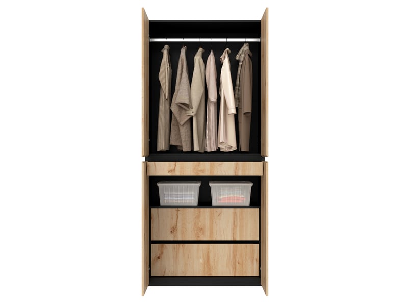  Armoire,90x50x200 cm,4 portes avec penderie et tiroirs,mdf  - Conforama A