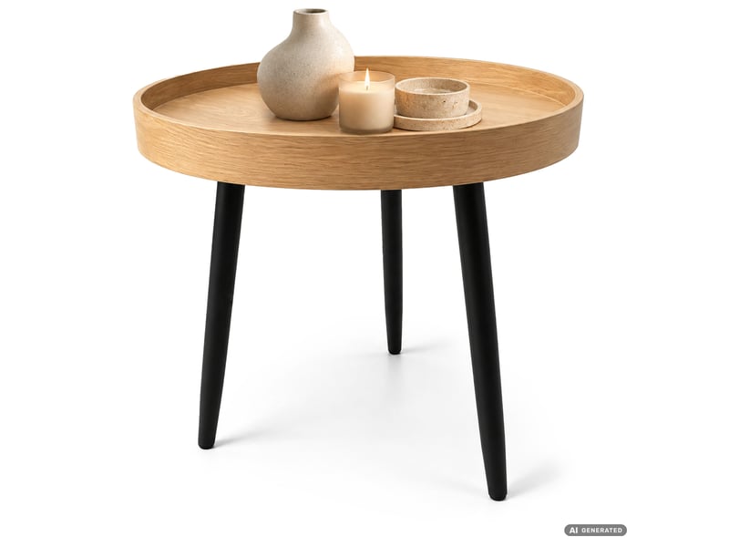  Table basse picco coloris bois naturel 40 cm ronde avec plateau à rebord pieds noirs style industriel 40x40x40 cm PICCO - Conforama A