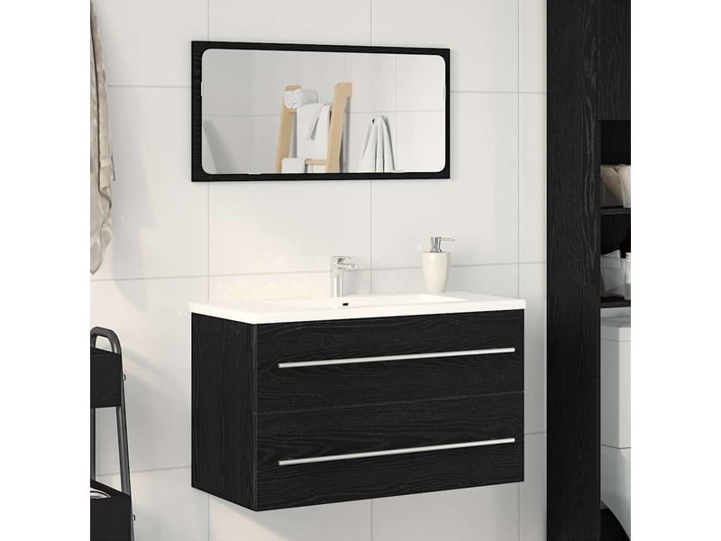 Meuble sous-évier, meuble de rangement en chêne noir 80x38.5x48 cm bois d'ingénierie  - Conforama B