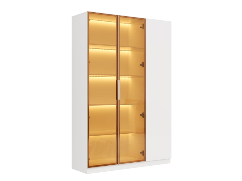  Vitrine en verre 110x35x165 cm vitrine armoire à 3 portes meuble de rangement avec éclairage led étagères réglables - blanc  - Conforama W