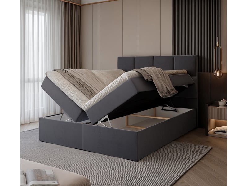 Lit coffre magnus - 140x200 cm - avec matelas et surmatelas - velours doux - gris foncé MAGNUS - Conforama C