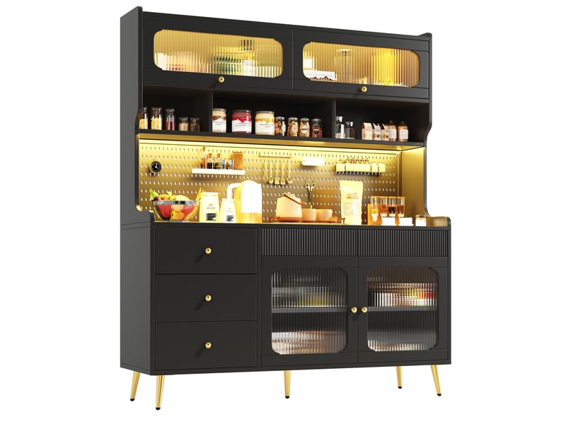 Buffet haut modenvie avec led rgb, 145 x 39 x 171 cm, mdf, métal et verre noir - Conforama A