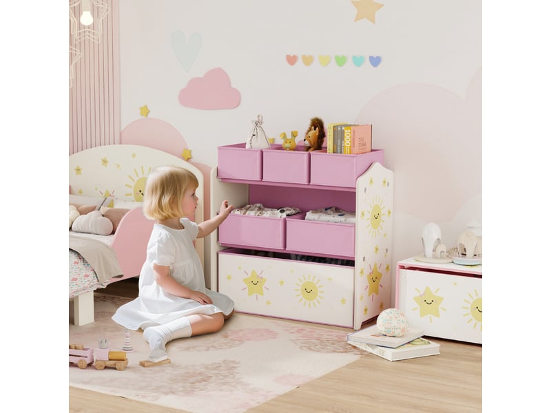  Meuble de rangement mobile à 3 niveaux avec 6 paniers, rose  - Conforama B