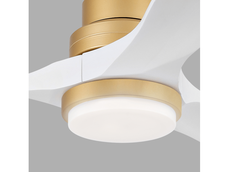  Ventilateur de plafond 52 pouces avec lumière, télécommande, moteur dc silencieux, bois massif, or et blanc  - Conforama W
