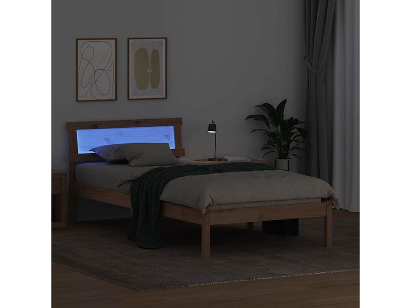  Lit simple- lit adulte -  cadre de lit avec tête de lit marron 100 x 200 cm pin massif  - Conforama C