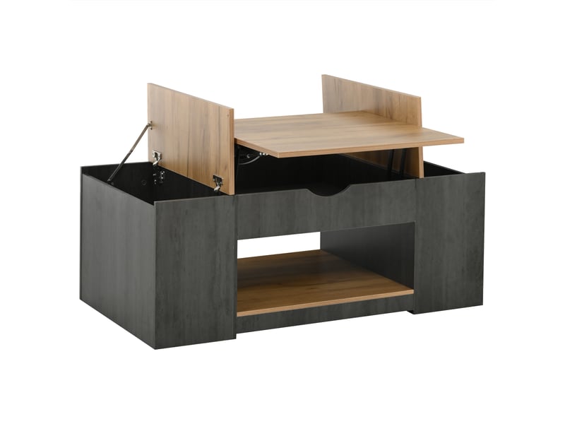  Table basse à plateau relevable, design élégant, structure grise, 109,5 cm, rangement sous plateau  - Conforama D