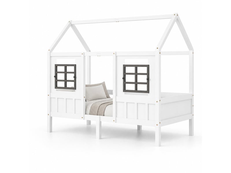  Lit cabane enfant 200 x 90 cm avec 2 tiroirs à roulettes, pin et mdf blanc  - Conforama A