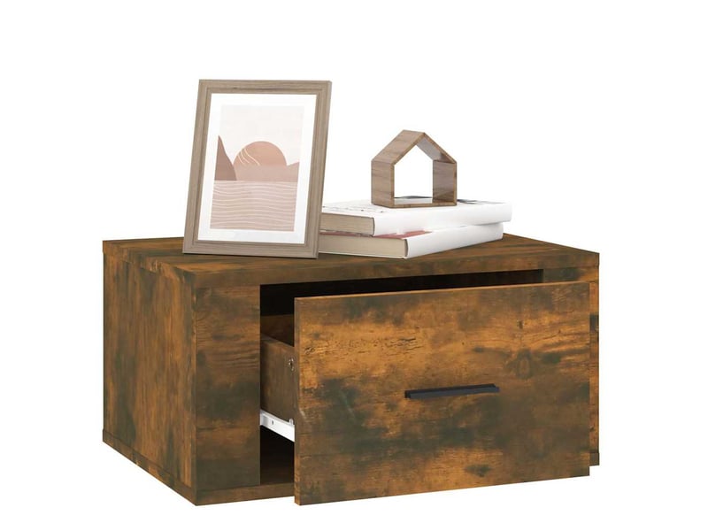  Table de chevet - cabinet de chevet - table de nuit murale chêne fumé 50x36x25 cm  - Conforama D