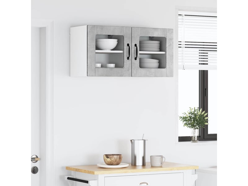  Meuble mural de cuisine, cabinet en verre mural 2 pc gris béton bois d'ingénierie  - Conforama D