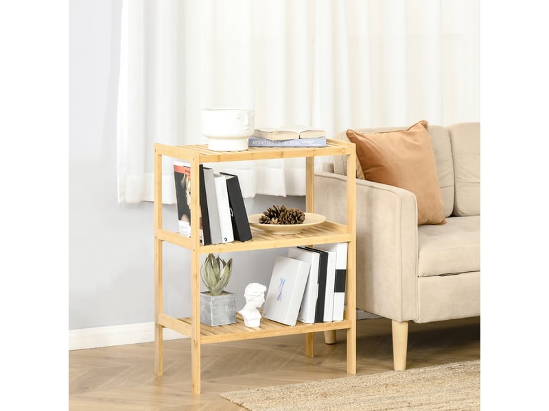  Étagère à livres bambou 3 niveaux autoportante, anti-basculement, naturel, 62×33×80 cm  - Conforama D
