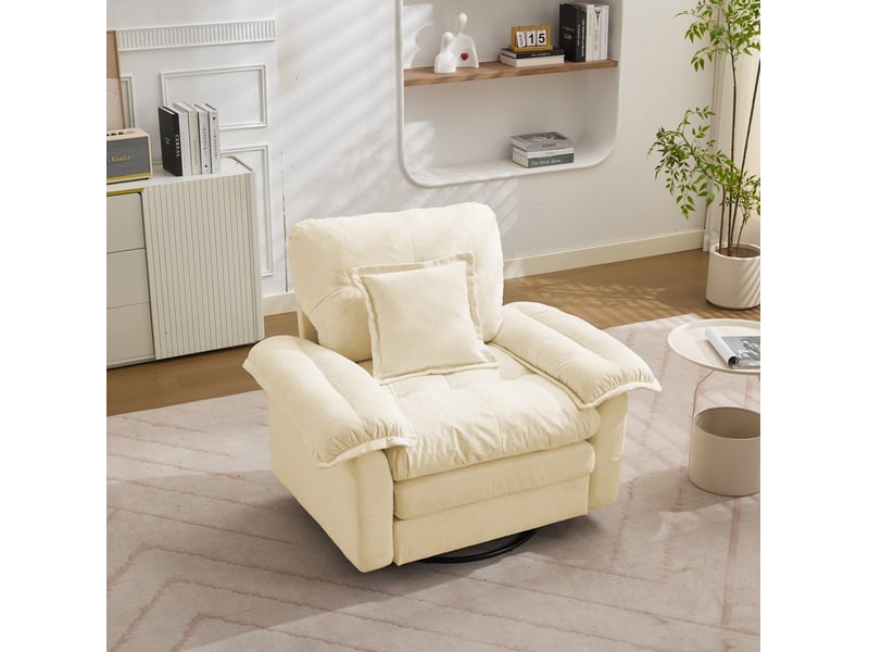  Fauteuil pivotant à 360° en tissu chenillé beige, format oversize, avec coussin de soutien  - Conforama B