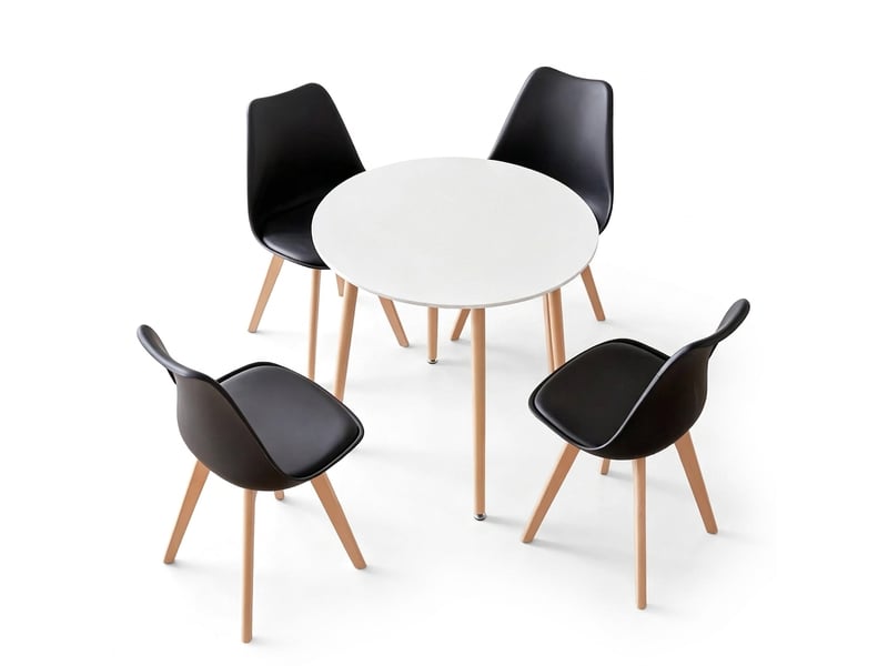  Ensemble table ronde 80 cm et 4 chaises de salle à manger, pieds en bois massif  - Conforama A