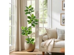 Plante artificielle moderne pour l'intérieur, 150 cm, ficus artificiel avec feuilles blanches et tronc élégant, facile d'entretien et sans eau, idéale pour la maison, le bureau et comme cadeau, pot