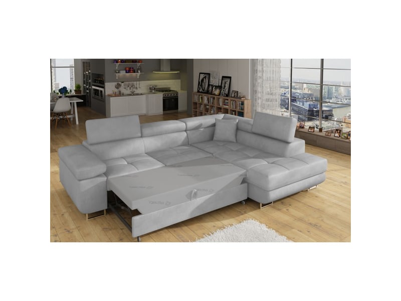  Canapé d'angle convertible menton gris velours – angle droit avec coffre  - Conforama D