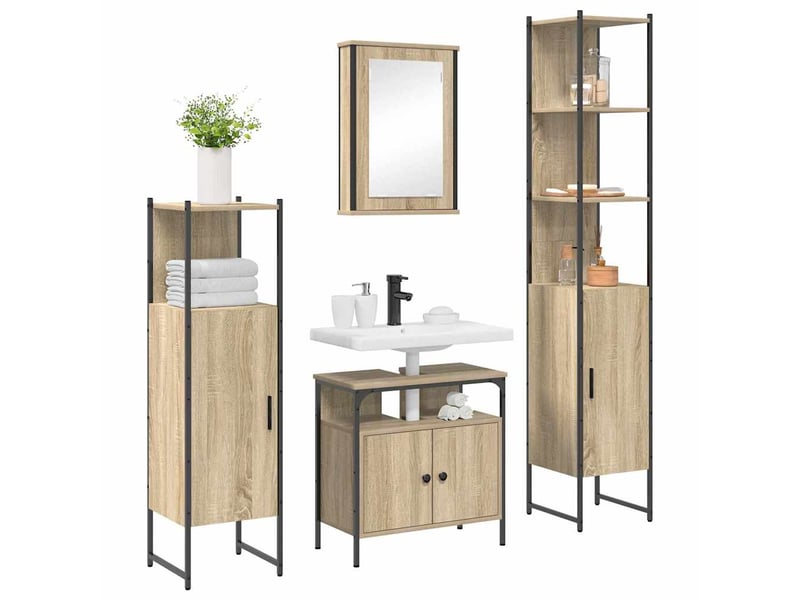  Ensemble de mobilier de salle de bain 4 pc chêne sonoma cf64517  - Conforama C