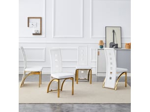 Lot de 4 chaises de salle à manger 43x49x102,5 cm motif géométrique métal polyuréthane (pu) blanc mat et doré