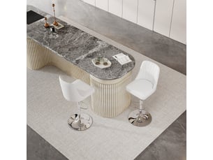 Lot de 2 tabourets de bar réglable en hauteur, cuir pu blanc matelassé, pieds en métal argenté, pour îlot de cuisine