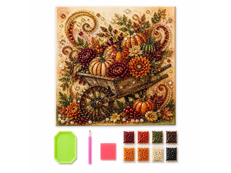  Kit de peinture perles automnal avec cadre – art diamant chalet, perles et strass, pour adultes et débutants  - Conforama A