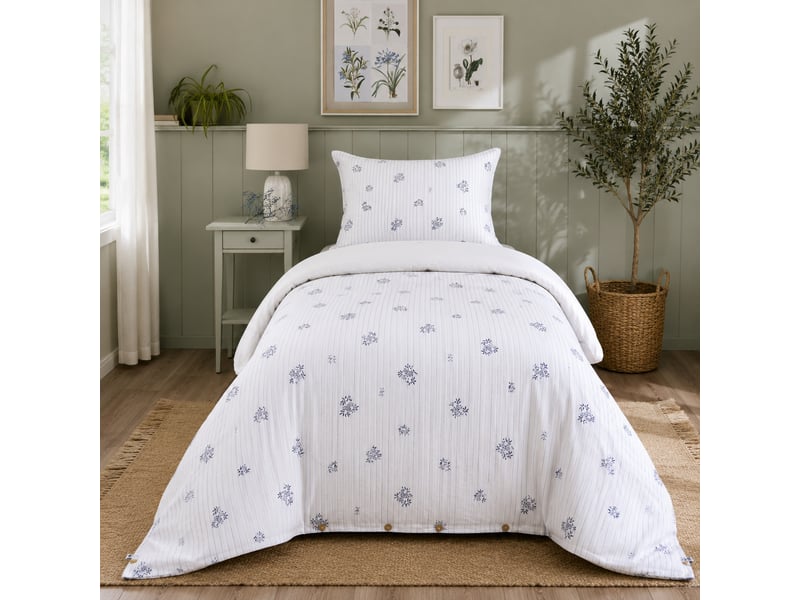 Housse de couette réversible 140 x 200 cm double gaze de coton imprimée suzanne chantilly 15334 - Conforama A