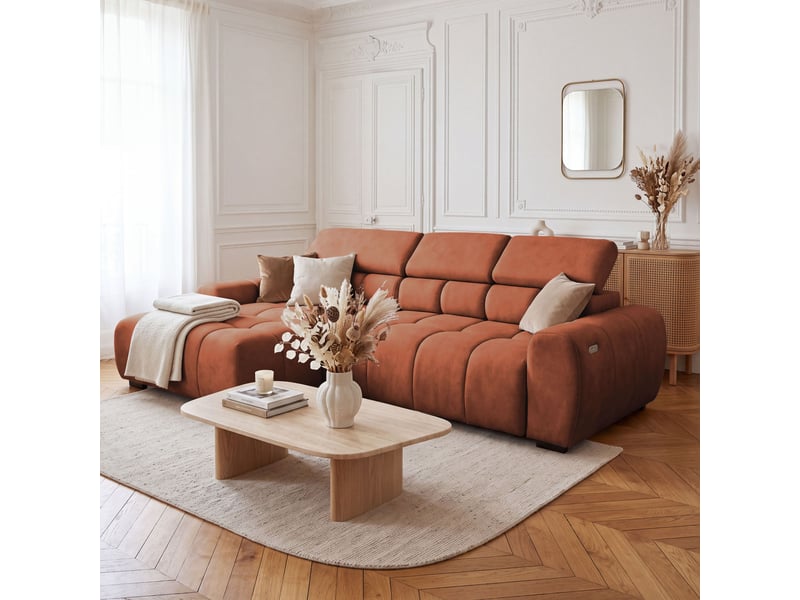  Canapé d'angle aldo avec fonction couchage, à gauche, tissu salvador wr, cuivré (07)  - Conforama B