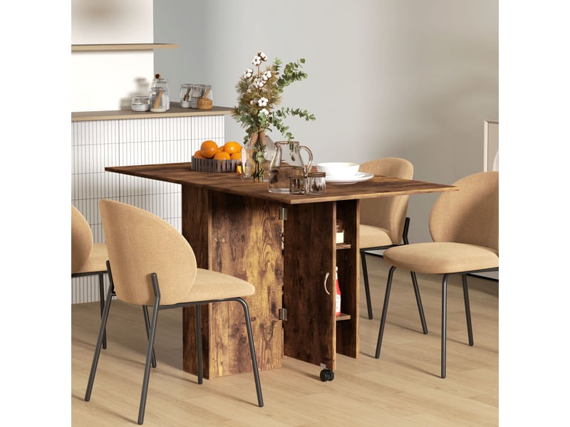  Table pliante mobile 2 étagères intégrées noir aspect bois vieilli  - Conforama D