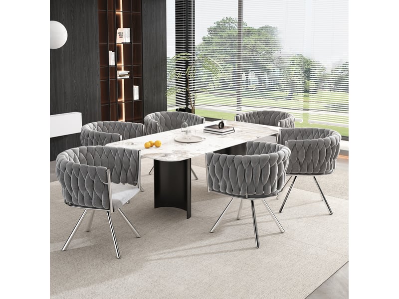  Lot de 4 fauteuils 59x54x72 cm en velours gris, pivotants à 360°, style actuel, pieds en acier argenté  - Conforama D