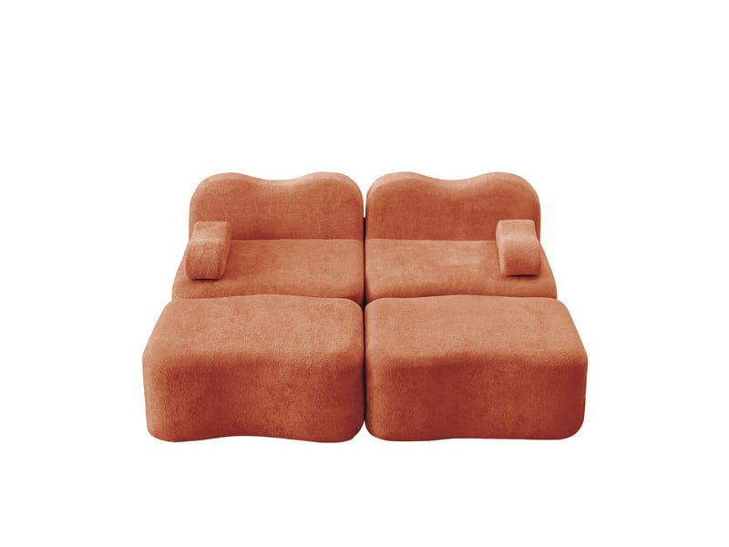  Canapé modulaire 2 places avec ottomans, assise profonde et dossier ergonomique en velours orange  - Conforama A