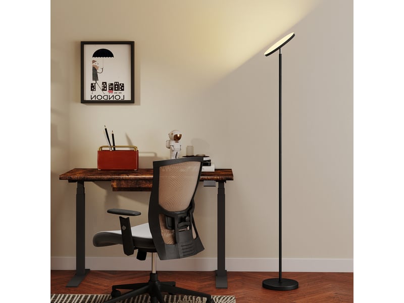  Lampadaire rgb à éclairage indirect, lampe à intensité variable avec télécommande et commande tactile, tête rotative à 350°, noir  - Conforama D