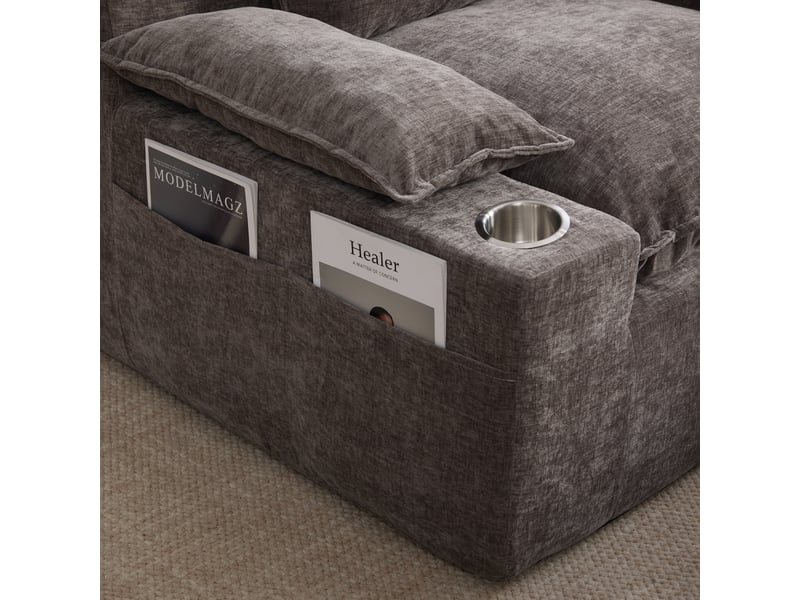  Fauteuil de relaxation convertible avec pouf ottoman 113x93x81cm -  avec 4 coussins, porte-gobelets et poches de rangement - chenille - anthracite  - Conforama E