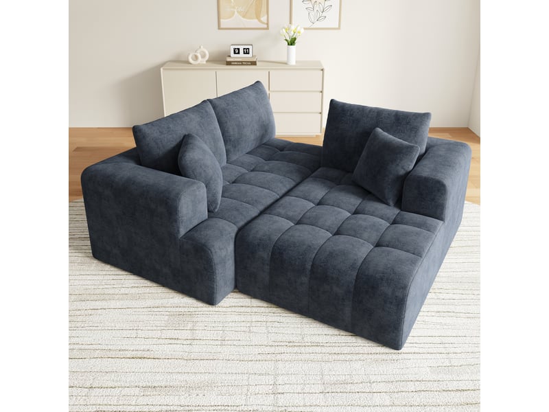 Canapé d'angle modulaire sans montage 3 à 4 places 244,5 x 136 cm chenille bleue - Conforama D