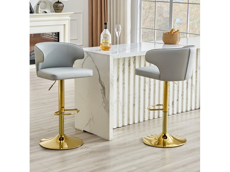  Tabouret de bar pivotant avec dossier ergonomique, hauteur réglable, repose-pieds, en pu gris clair  - Conforama C