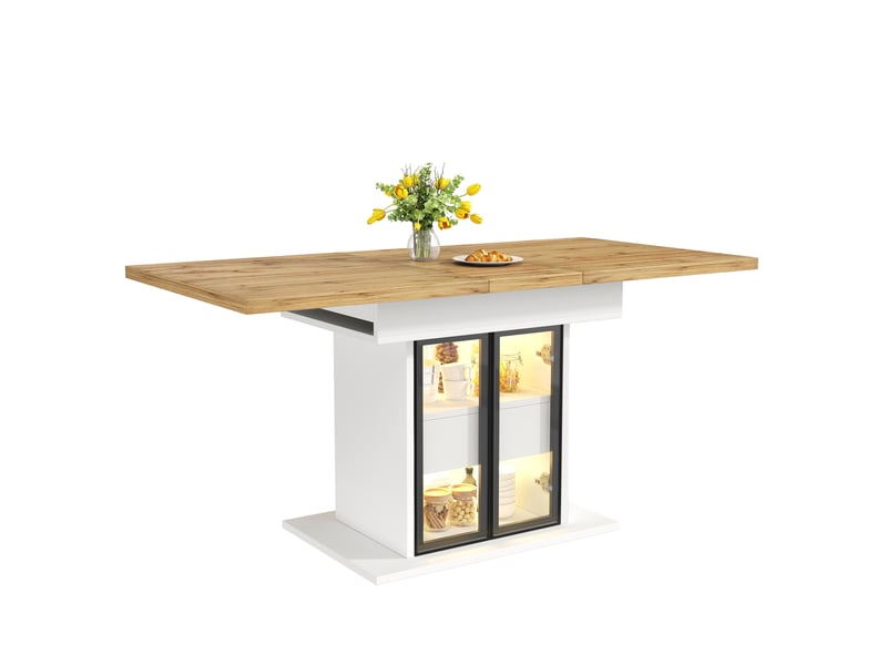 Table à manger extensible, 110x80x77,9 cm, avec espace de rangement, repas, plateau mdf, piètement métal, coloris blanc - Conforama A