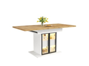 Table à manger extensible, 110x80x77,9 cm, avec espace de rangement, repas, plateau mdf, piètement métal, coloris blanc