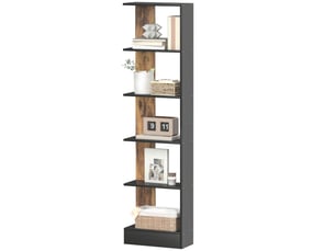 Bibliothèque moderne en bois à 5 niveaux, gain de place, 45 x 21 x 170 cm, marron et noir