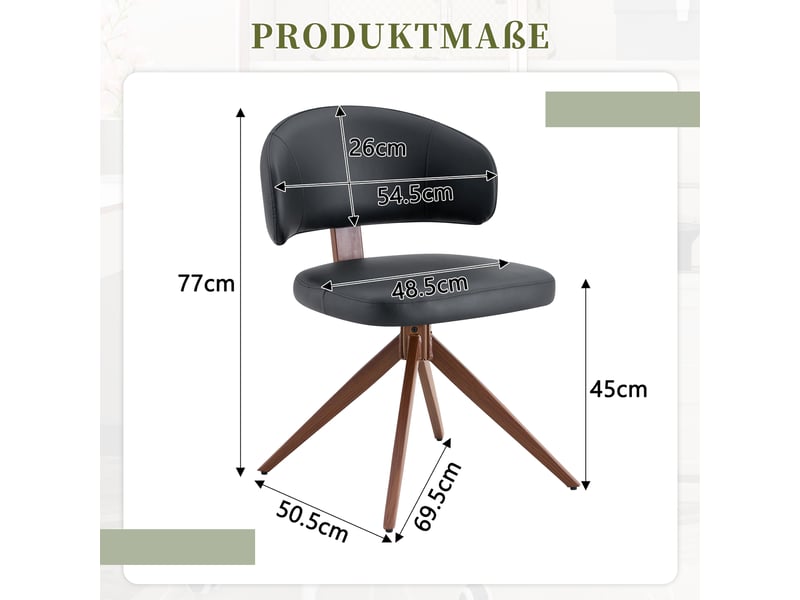  Chaise de bureau pivotante,69,5x50,5x77 cm,avec dossier,pu,noir  - Conforama C