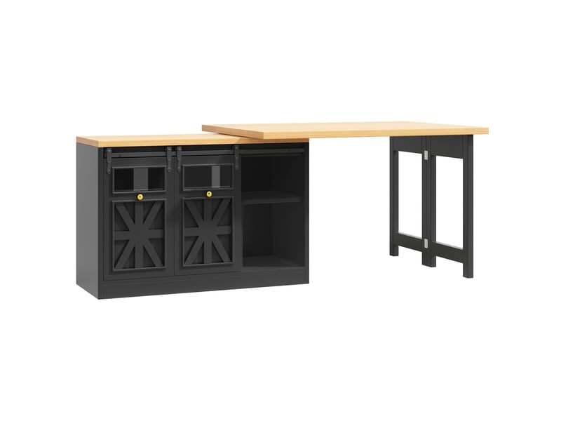  Îlot de cuisine 3-en-1 extensible et pivotant 120-197x40x72 cm noir  - Conforama E