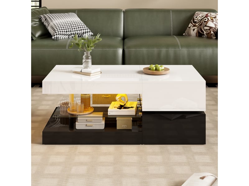  Table basse noir, rangement, éclairage led, portes vitrées, design moderne, structure robuste - 90x45x35.5cm - salon - n621p314466w  - Conforama C