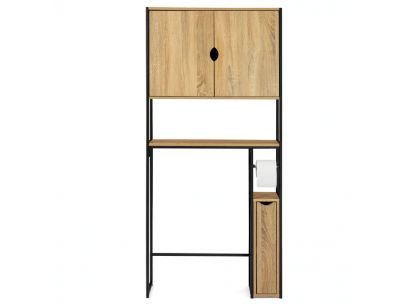 Meuble WC 3 En 1 DETROIT – Étagère Industrielle Bois & Métal Noir – Rangement Gain De Place