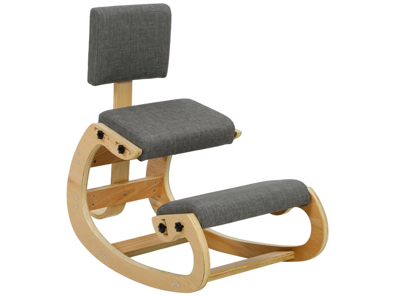  Fauteuil à bascule ergonomique à genoux avec dossier, en lin gris  - Conforama A