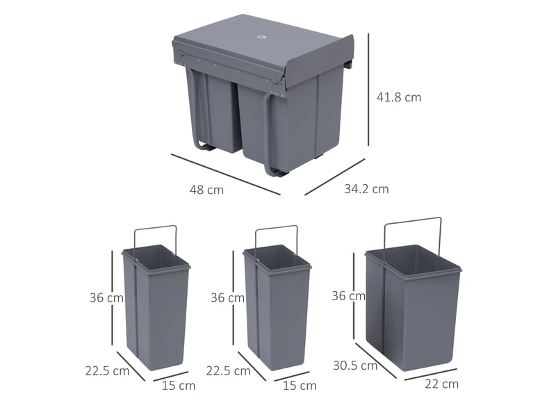  Poubelle encastrable tcqpz 40 l coulissante à 3 bacs amovibles gris 48 x 34,2 x 41,8 cm  - Conforama C