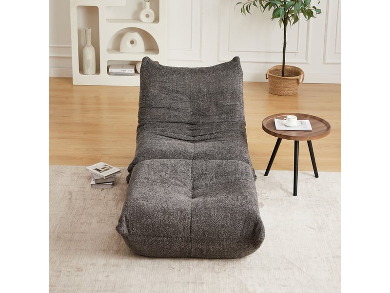  Fauteuil de sol et repose-pieds, chauffeuse ergonomique, mousse haute densité, salon, max 150kg, en chenille gris foncé  - Conforama C