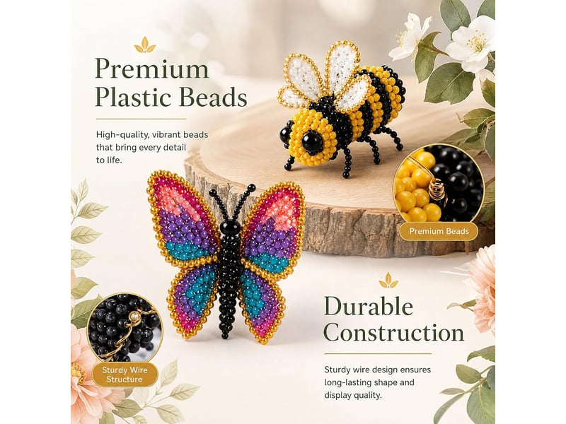 Kit diy animaux 3d en perles, kit de broderie avec instructions en anglais, loisirs créatifs pour débutants, insectes de jardin - Conforama D