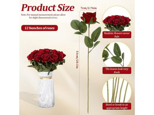 12 pièces fleurs artificielles,51 x 7 cm,tiges réglables,rose en flanelle,décoration mariage et jardin