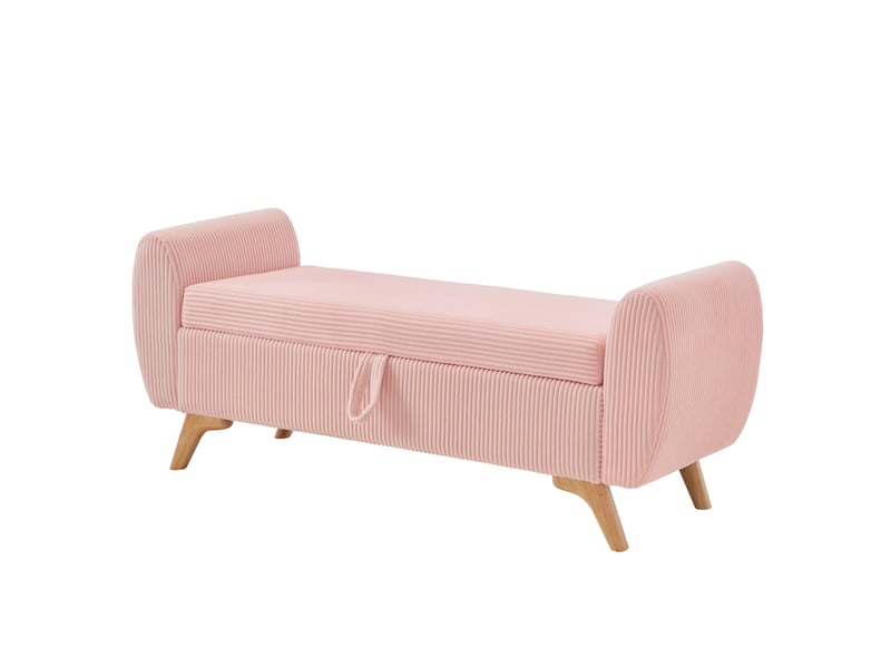  Banquette pliable en velours côtelé beige avec rangement, pieds en bois, 145 cm, chambre et entrée  - Conforama E