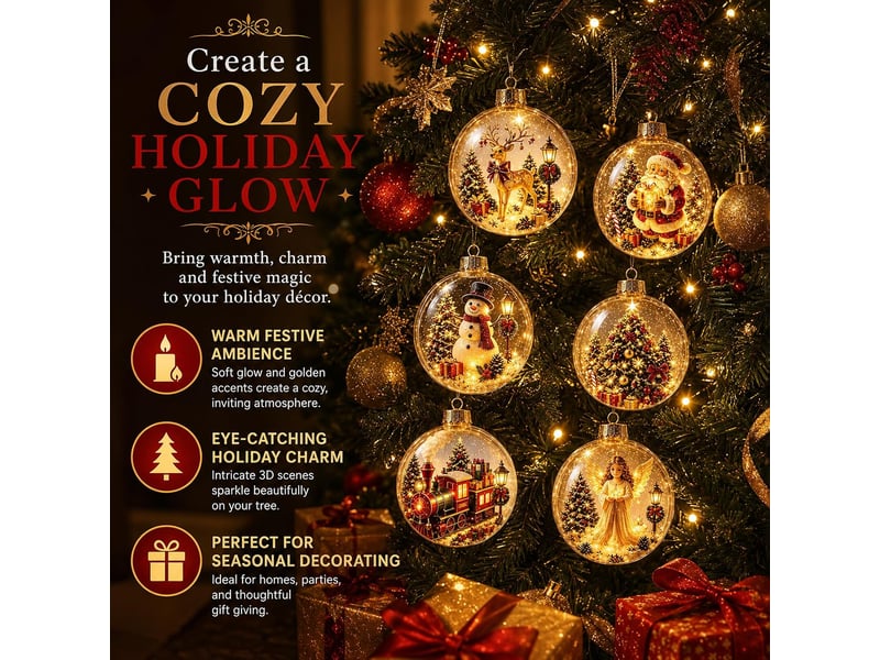  Lot de 8 boules de noël lumineuses led, lumière blanc chaud, décoration suspendue pour sapin et maison, e  - Conforama C