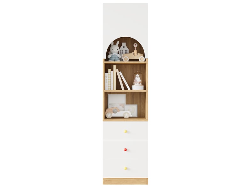  Bibliothèque 50 x 50 x 200 cm avec 3 tiroirs et 3 étagères, poignées en céramique, meuble de rangement à plusieurs niveaux pour chambre d’enfant - blanc et effet bois OPULERANE TRADING LTD - Conforama A