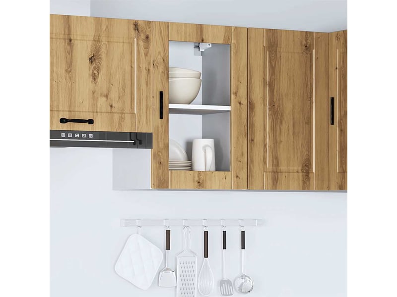 Armoire murale de cuisine porte en verre porto chêne artisanal shl5026 - Conforama D