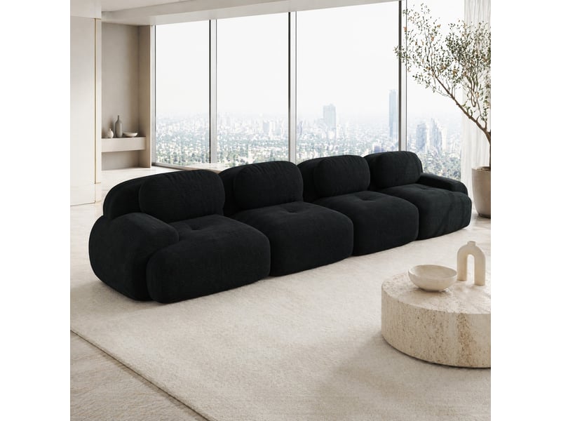  Canapé modulaire 4 places en velours côtelé avec assise 32d, structure sans cadre et base antidérapante, noir  - Conforama B