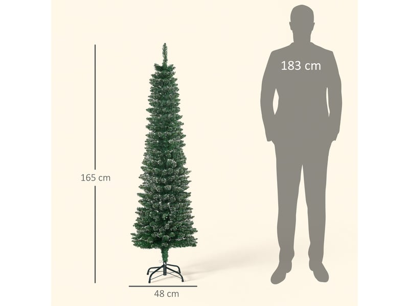  Sapin de noël fin et enneigé, 443 branches, base amovible et pliable, ø48 x 165 cm, vert  - Conforama C